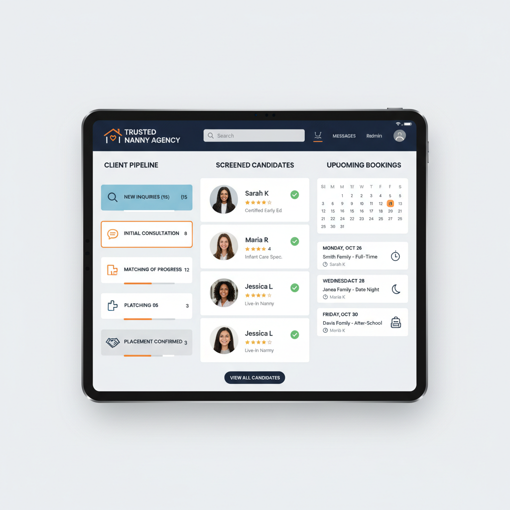 Nanny agency dashboard mockup