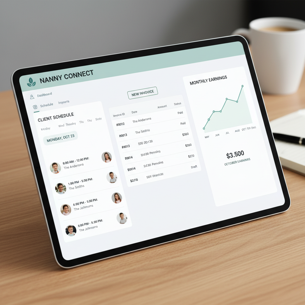 Nanny business dashboard with schedule and earnings