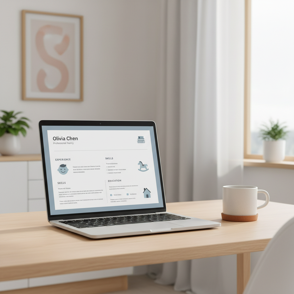 Professional nanny resume template displayed on laptop screen