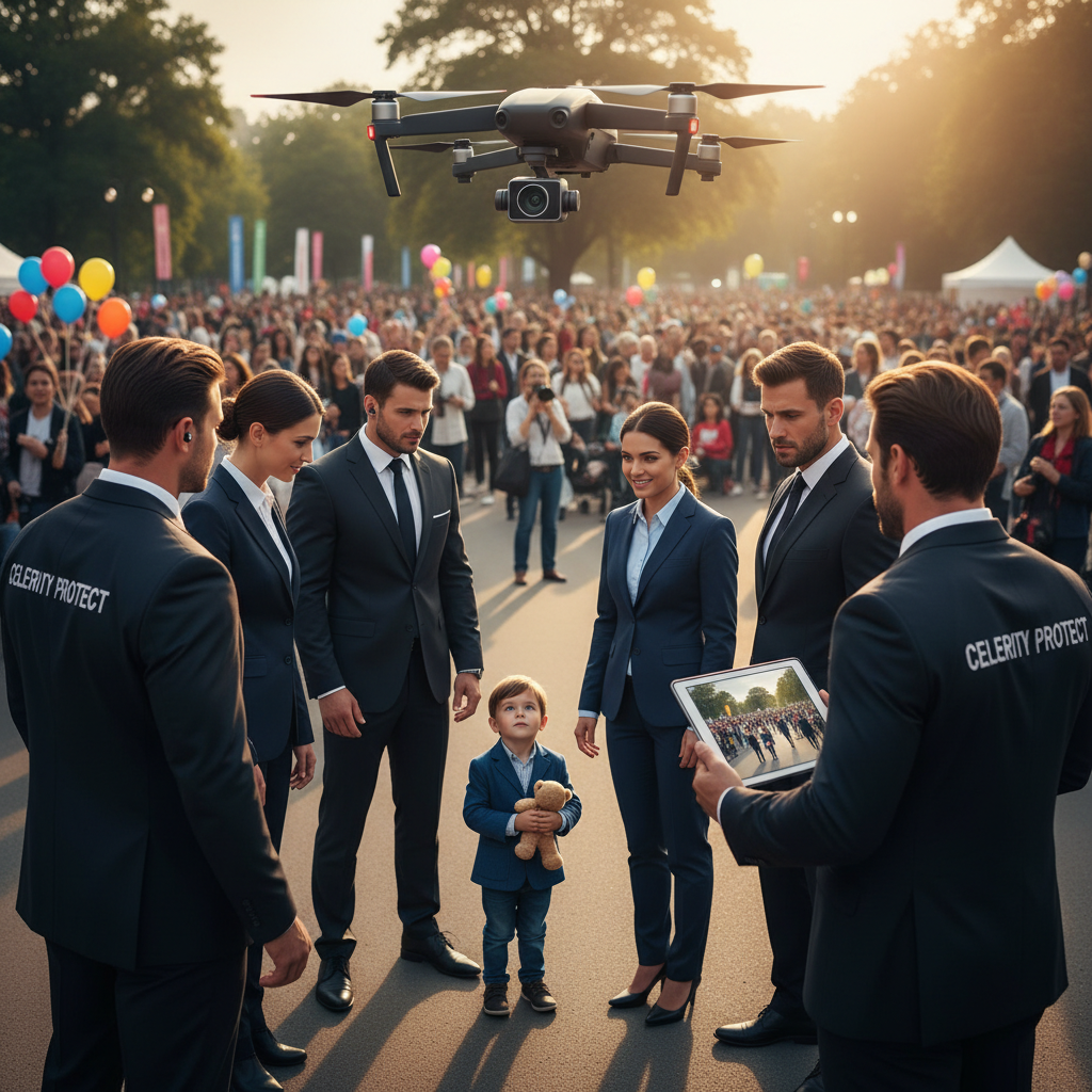 Celebrity protection team with drone overwatch