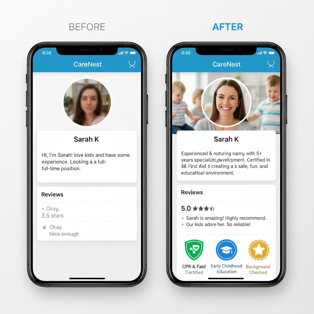 Before and after nanny profile comparison