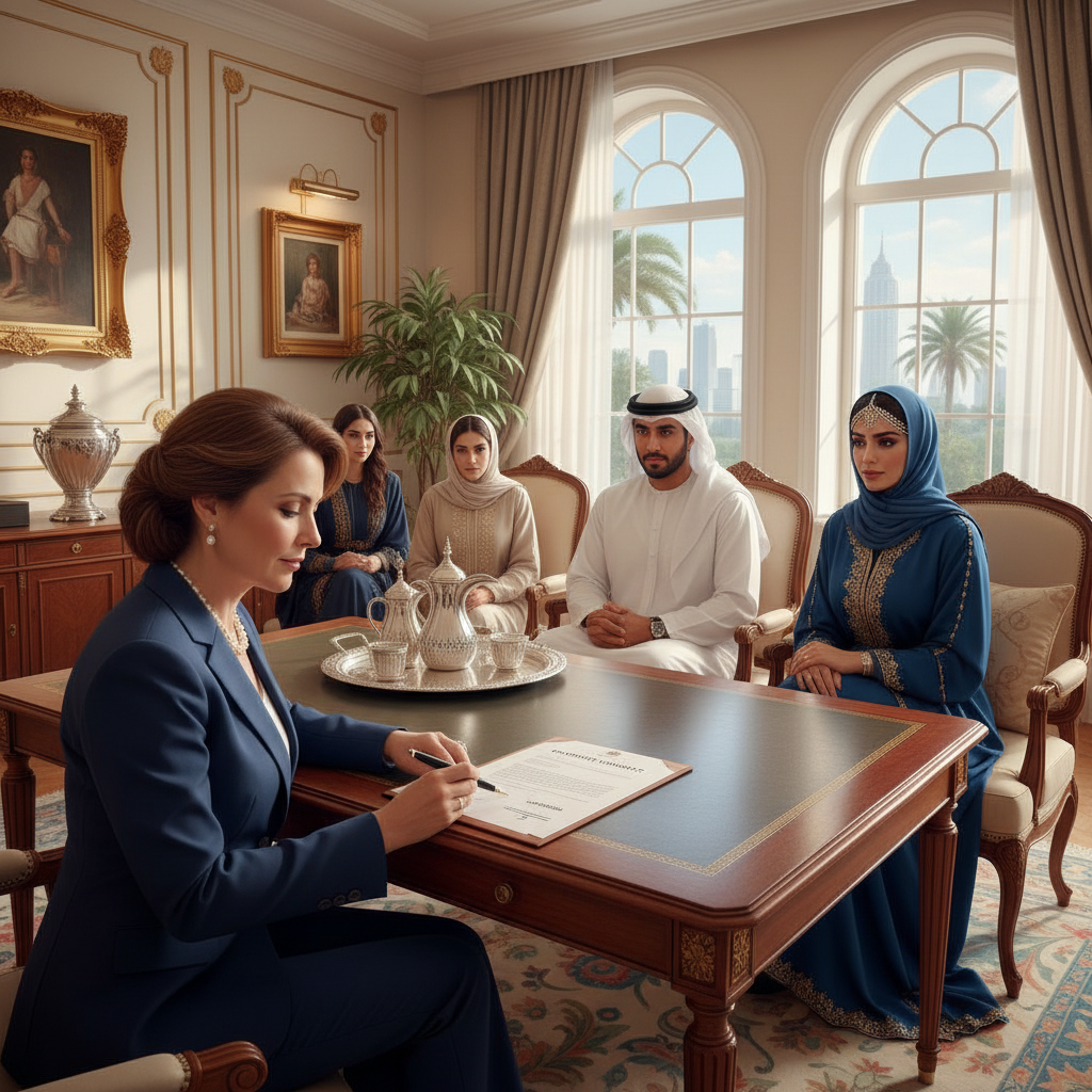 Agency CEO signing placement contract with royal family