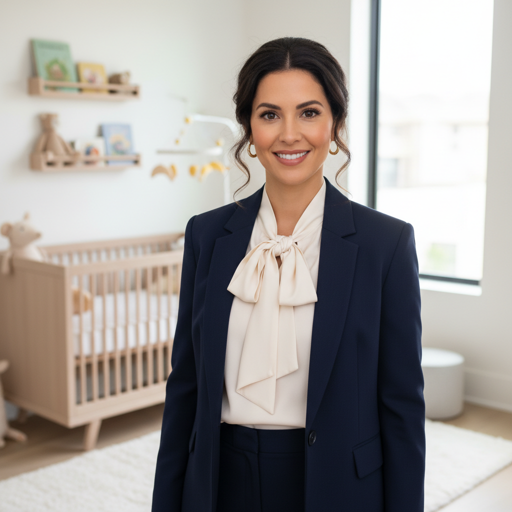 Nanny posing professionally for LinkedIn profile