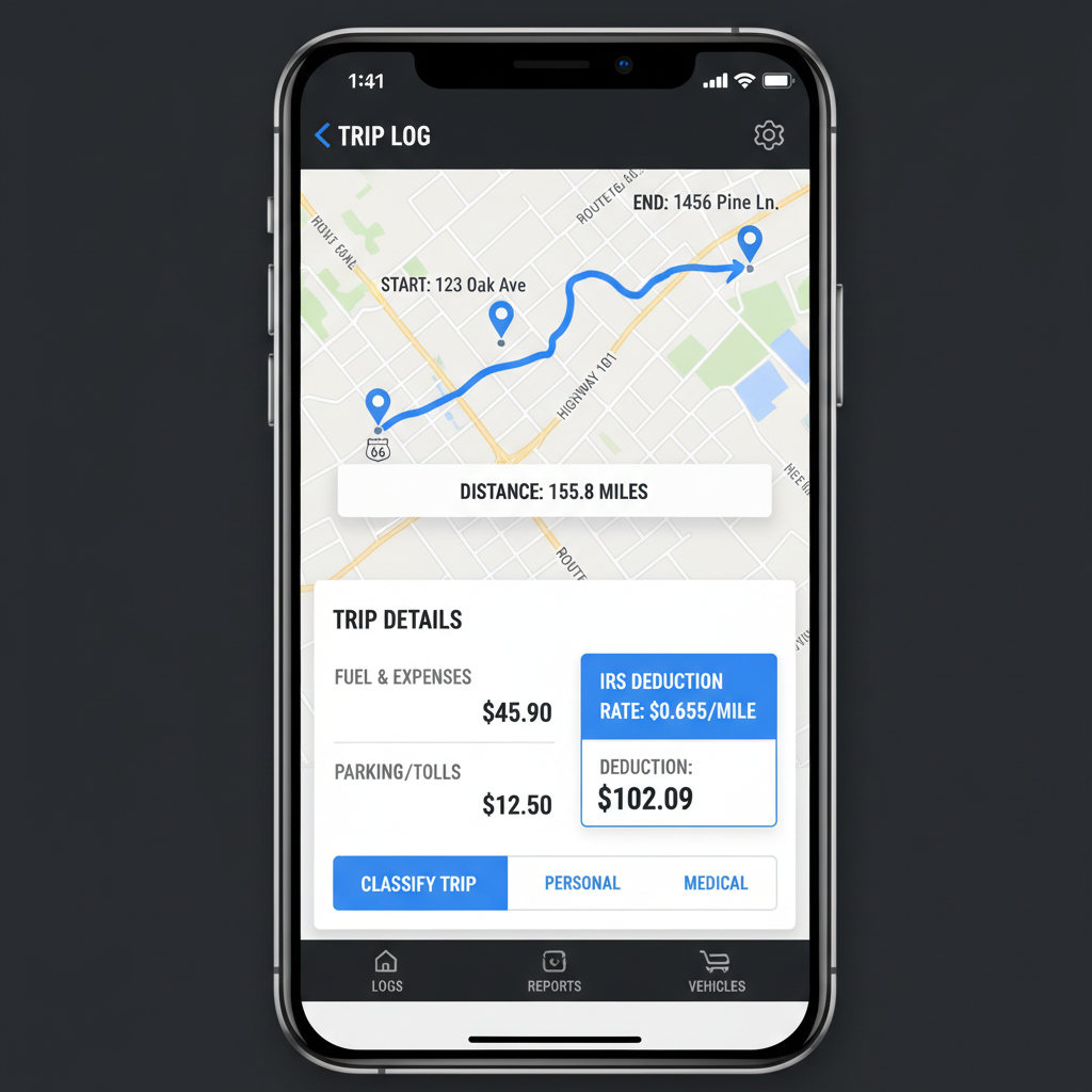 Mileage log app with GPS tracking