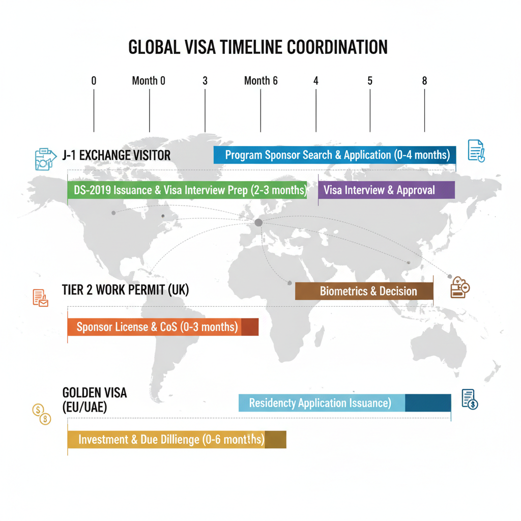 Global visa timeline Gantt chart