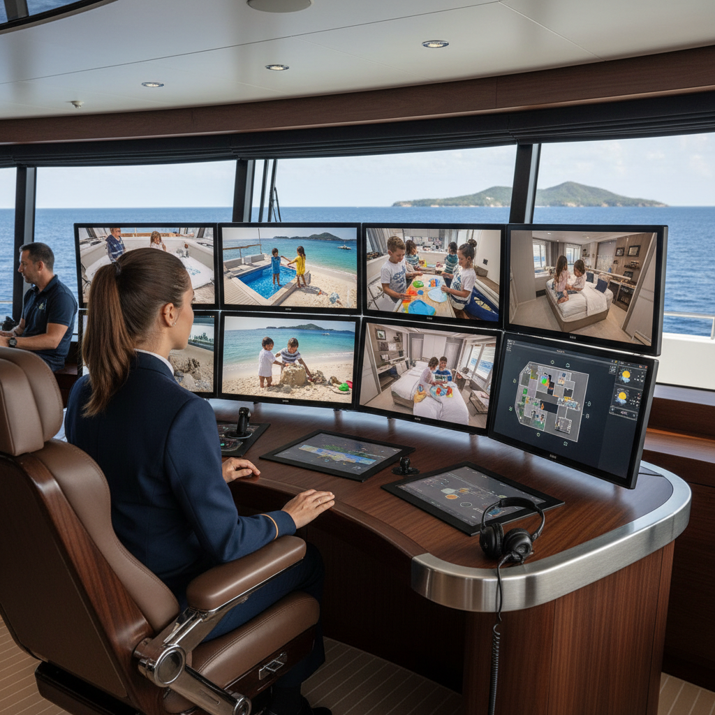 Superyacht nanny command center on vessel bridge