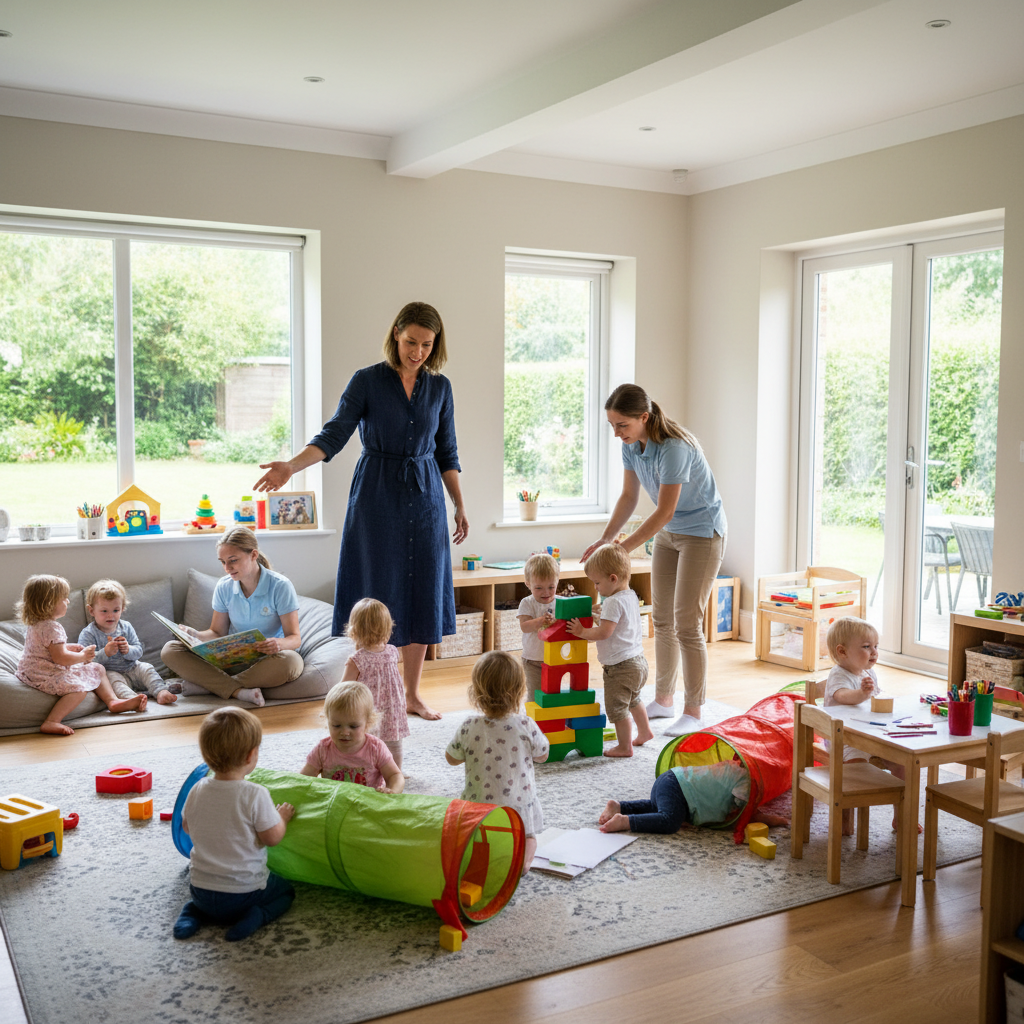 Lead nanny directing staff during playgroup