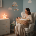 Nanny rocking sleeping newborn in peaceful nursery