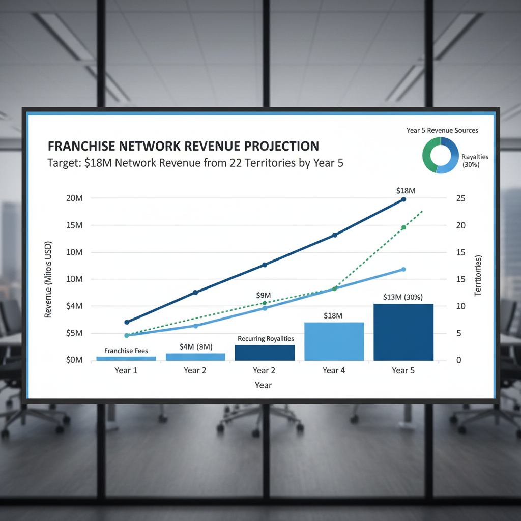 Franchise revenue model projecting $18M network