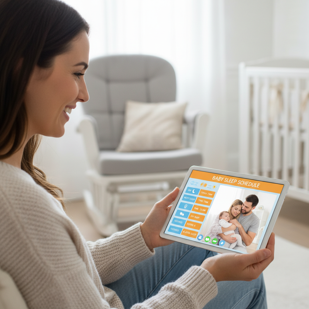 Sleep consultant on video call with parents