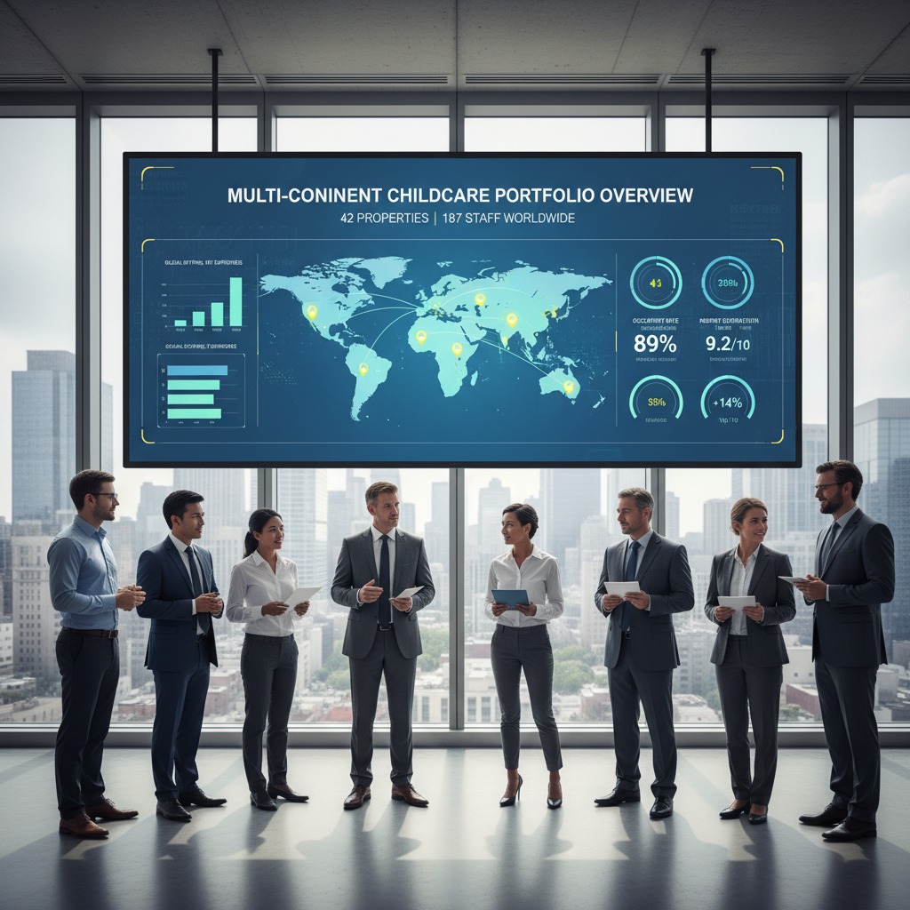 Multi-continent childcare portfolio dashboard