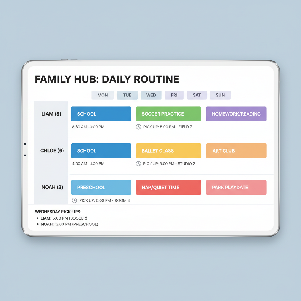 Multi-child daily schedule template
