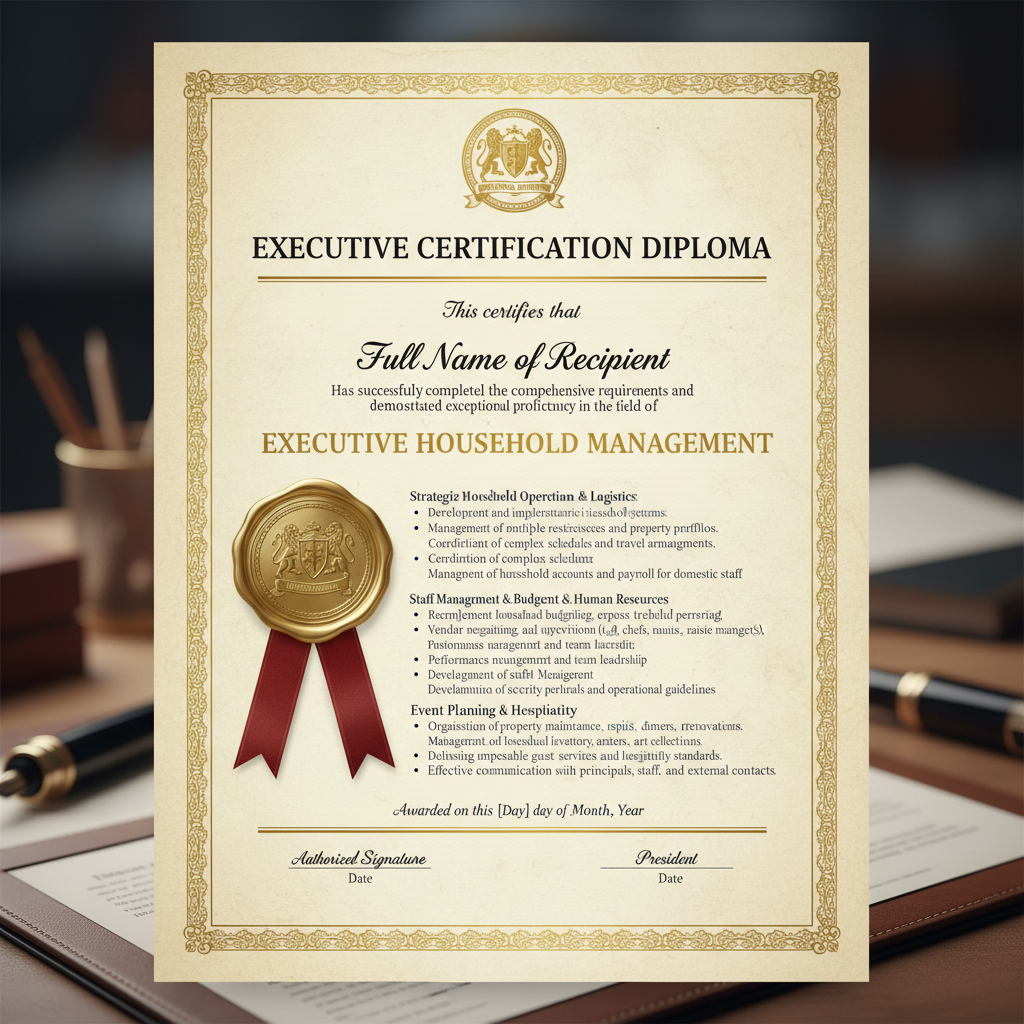Executive certification diploma with gold seal