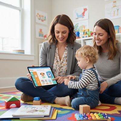 Child development consultant with iPad assessment tool