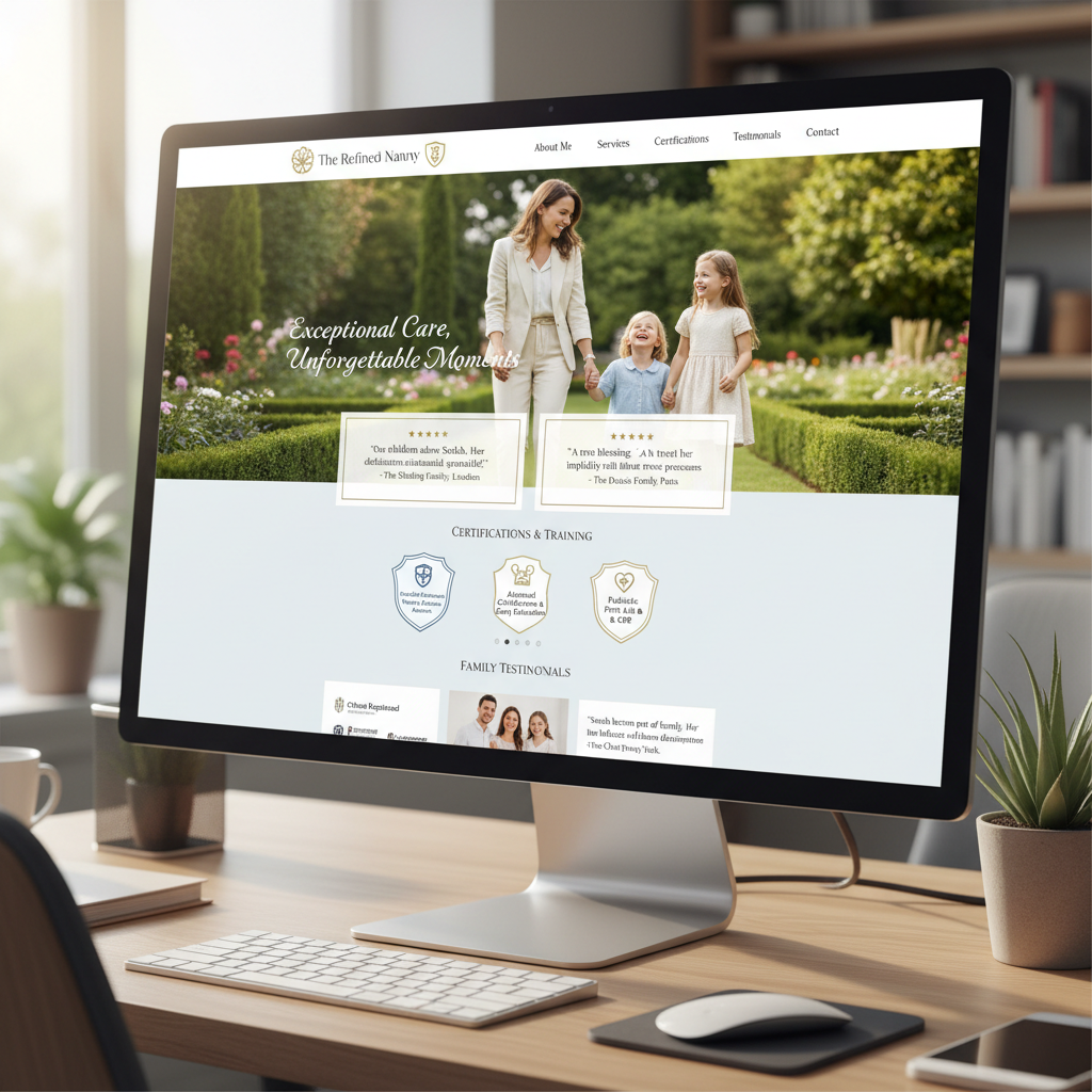 Luxury nanny portfolio website mockup