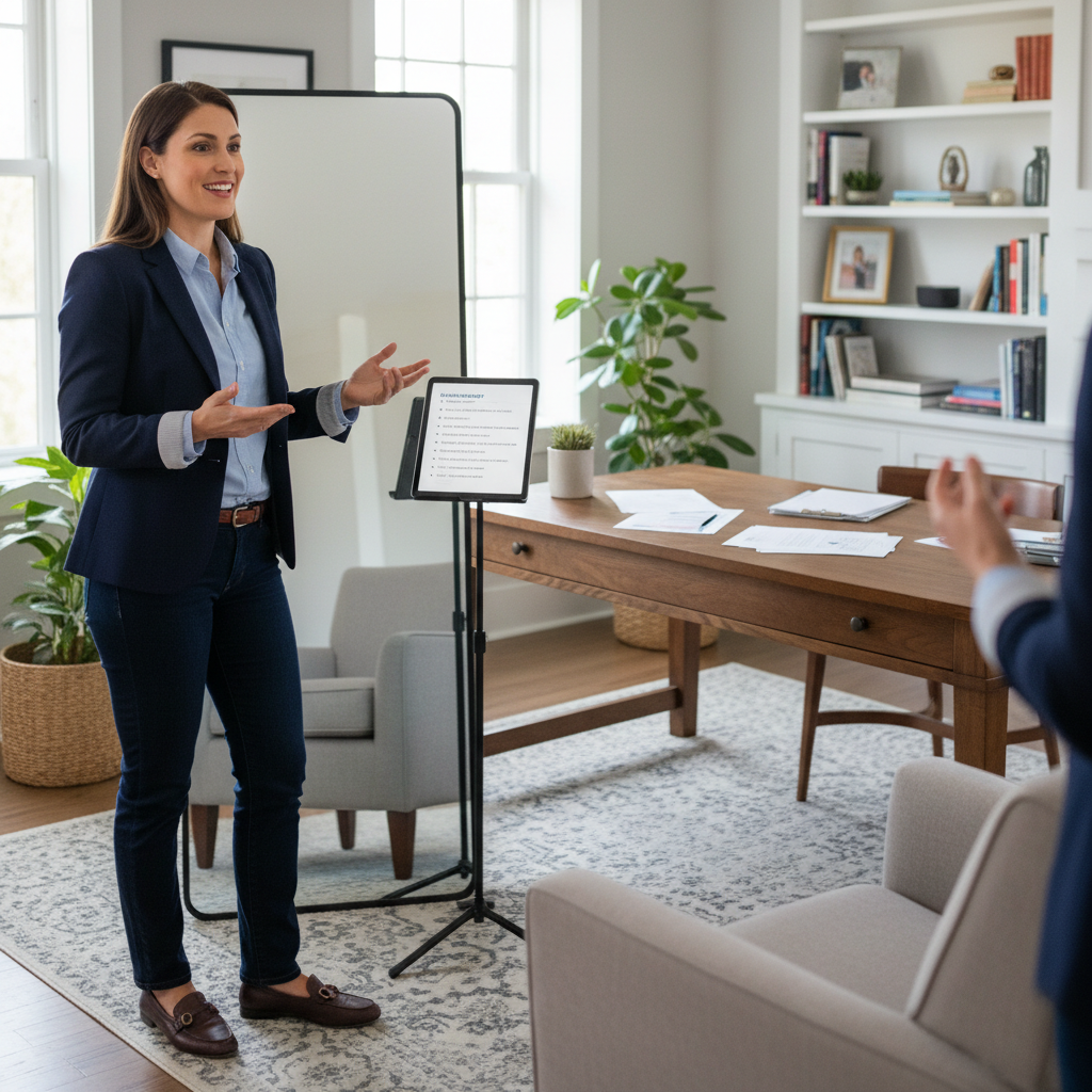 Professional nanny practicing interview answers